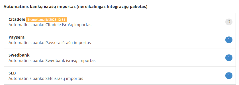 Citadele bank statement integration window